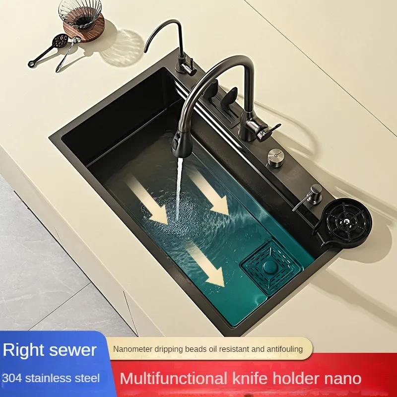 

kitchen sink Stainless Steel Topmount Sink With Knife-Holder Multifunction Large Single Bowl Wash Basin For kitchen Renovation