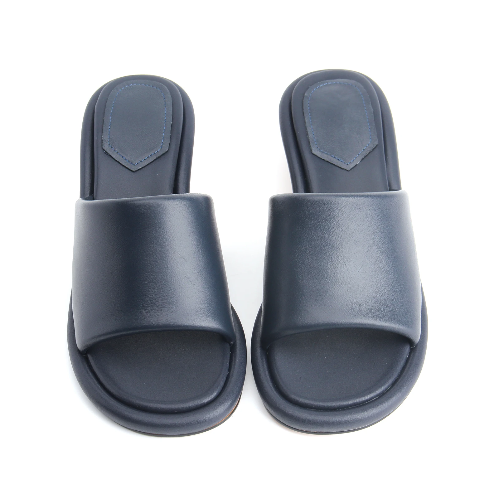 Summer Leather Slippers For Women 2023 Luxury Brand Designer Shoes Black Chunky Heel Ladies Slipper And Mules Sandal Big Size 44