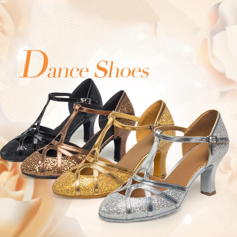 

Salsa Dance Shoes Women Latin Dance Shoes Glitter Closed Toe High Heels 5cm 7cm Ballroom Tango Dancing Shoes Woman Girls Sandals