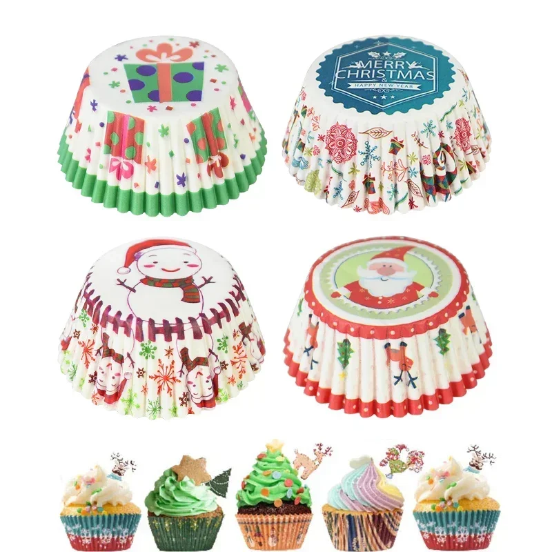100 Stück Weihnachtliche Cupcake-Papierförmchen, Merry Muffin-Liner, Kuchenbackform für Festliche Leckereien & Heimdekoration