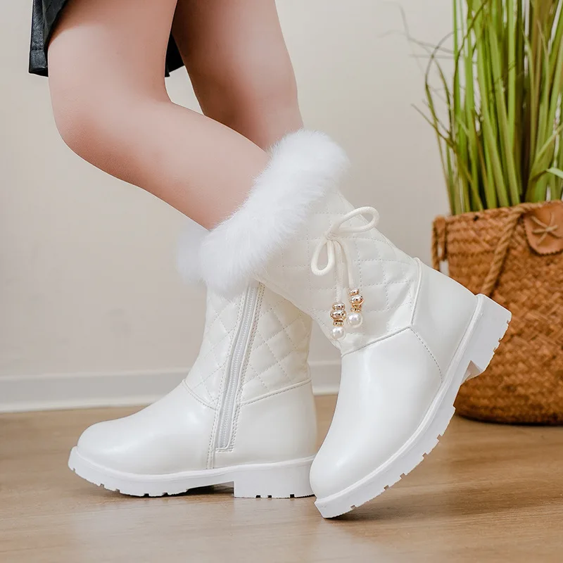 Brand Girl Boot Autumn New Fashion Princess Leather Boot with Velvet Middle Boots Kid Snow Boots Designer Women BotaBotines Niña