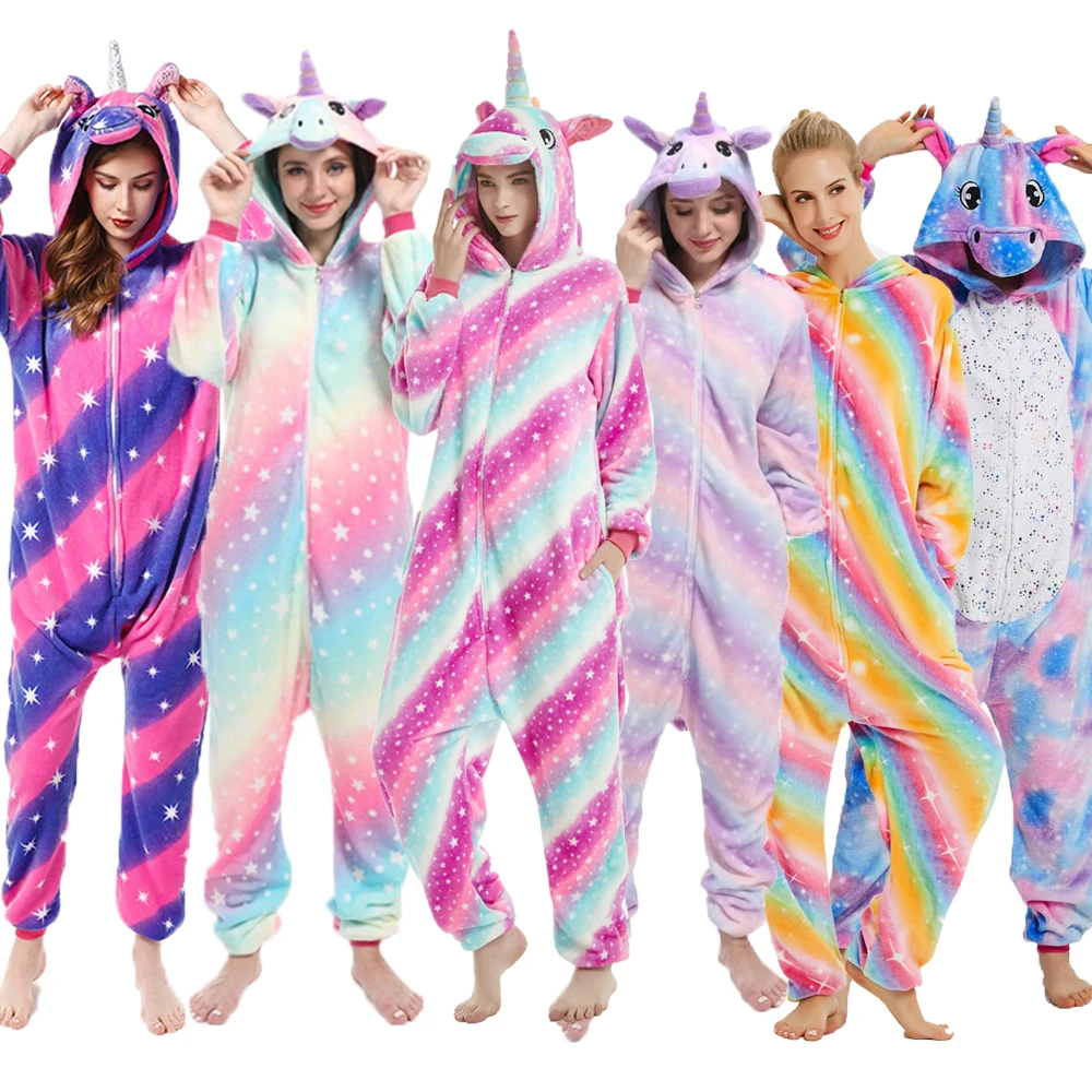Animal Onesies Kigurumi Pajamas Set Women Men Winter Flannel Cartoon Cosplay Sleepwear