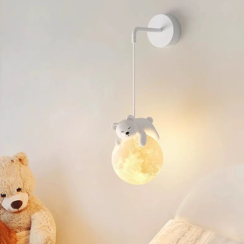 귀여운 어린이 방 침대 옆 벽 램프, 흰색 곰 흰색 토끼 램프, 북유럽 심플한 소..