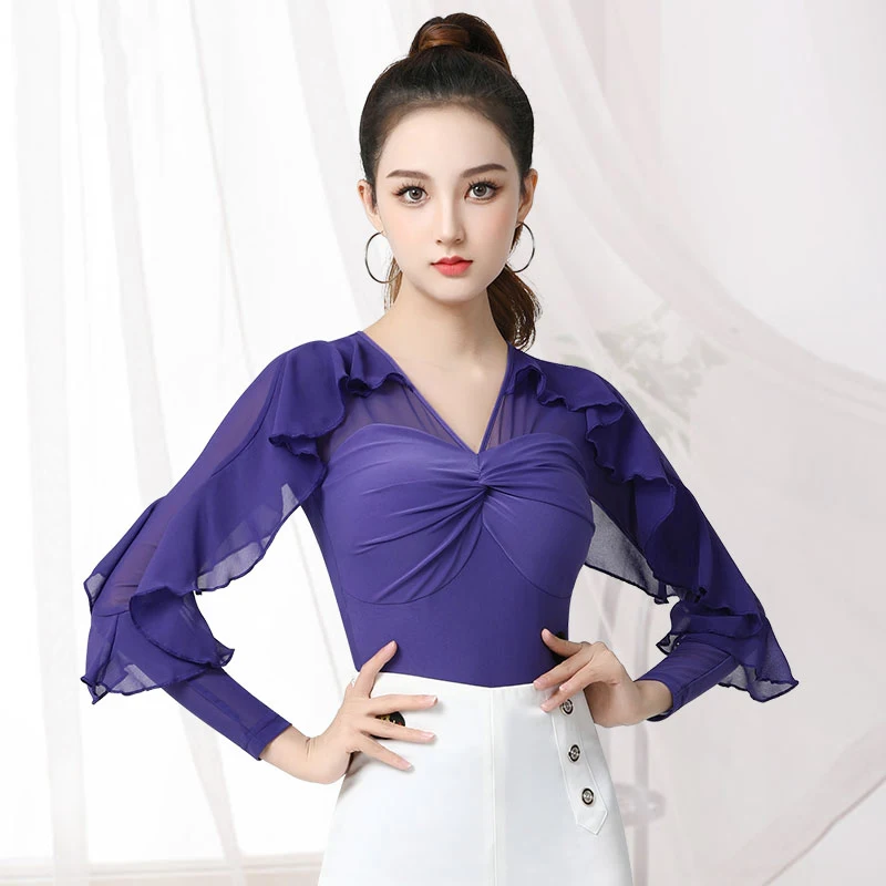 Modern Dance Clothes Women's Sexy Latin Dance Tops 2022 New Ruffle