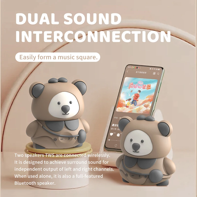 Mini Cute Animal Bluetooth Speaker Cartoon Bear TWS Connection Stereo Soundbar TF Card Music Player Best Gifts Waterproof Audio