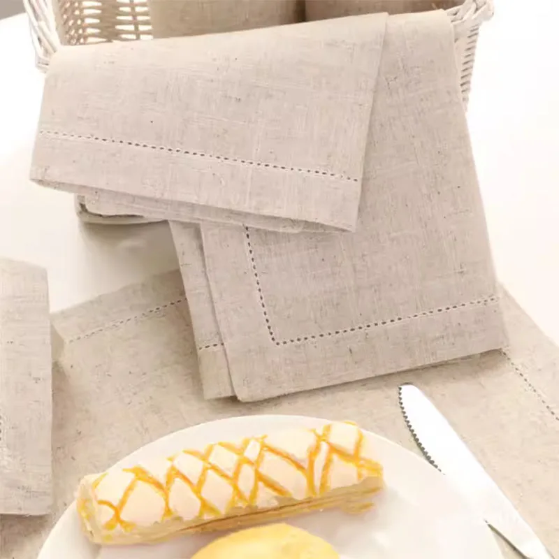 Linen natural tablecloth, white cotton tablecloth, restaurant napkin set, table decoration 6-piece set