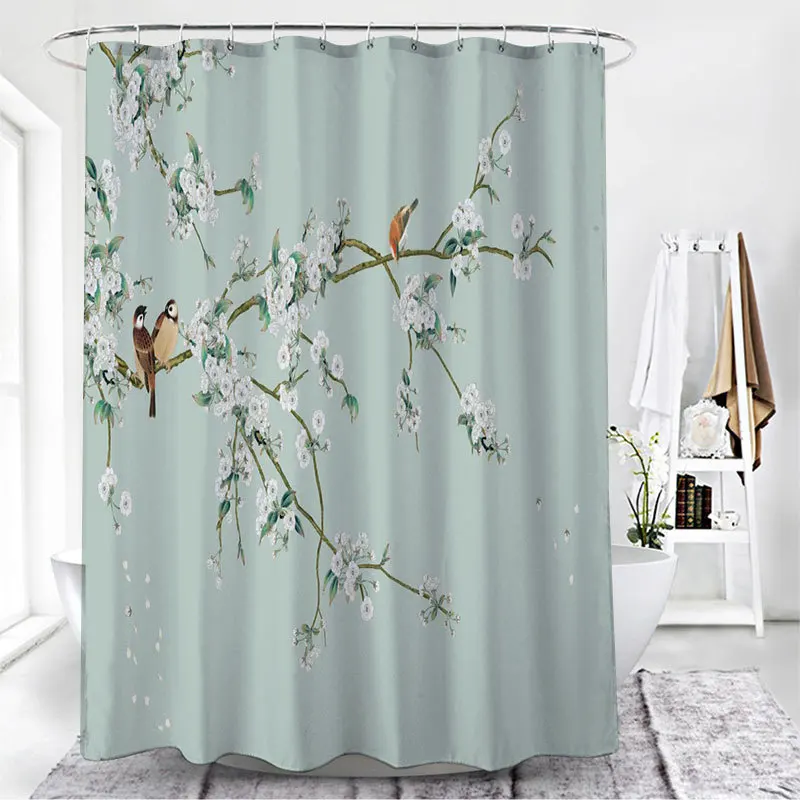 Flower and Bird Shower Curtain Waterproof Bathroom Decorative 3D Printed Fabric Shower Curtain shower curtains