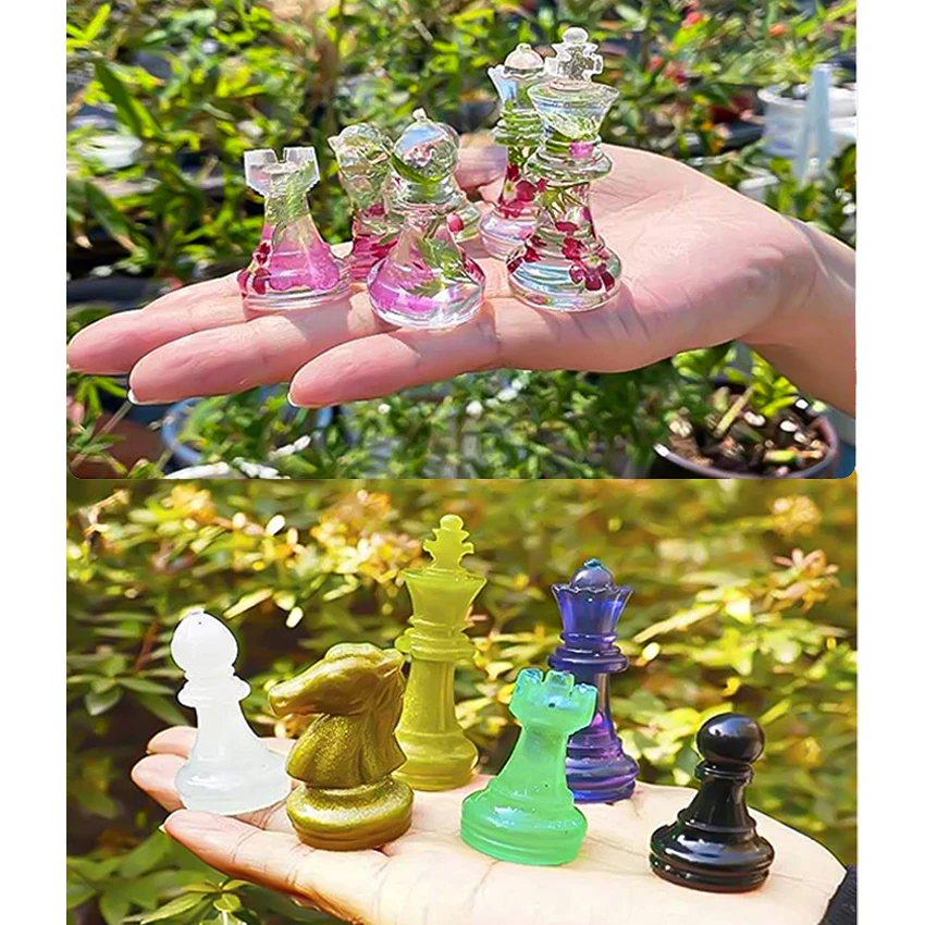 Jmtresw 3D Crystal International Chess Pieces Mold DIY Chess Pieces  Silicone Mould 