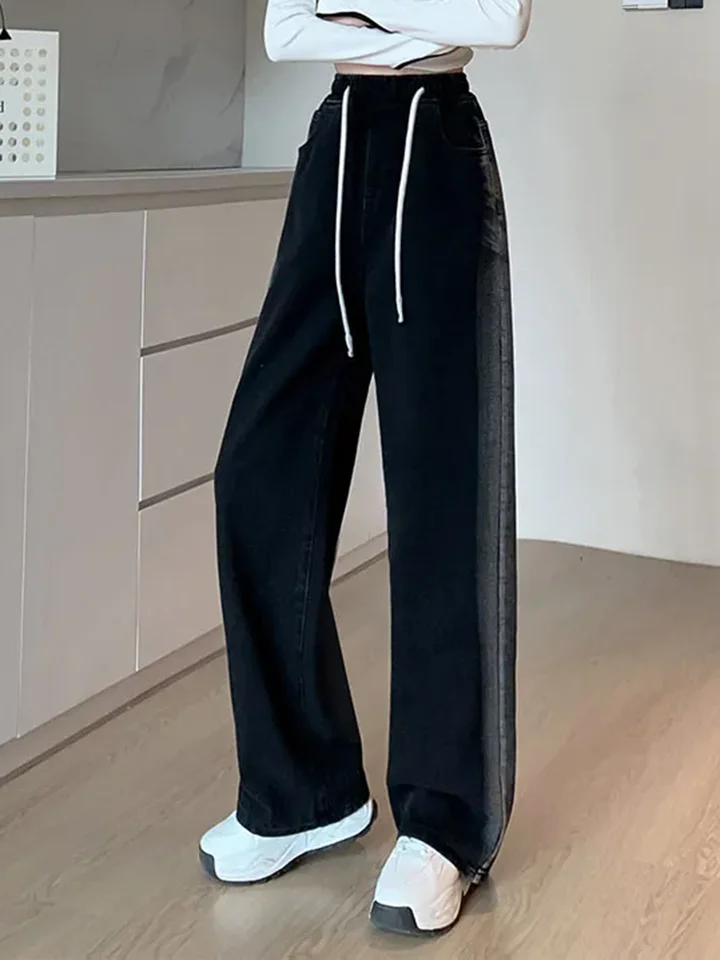 Women Thicken Vintage Baggy Wide Leg Jeans Korean High Waist