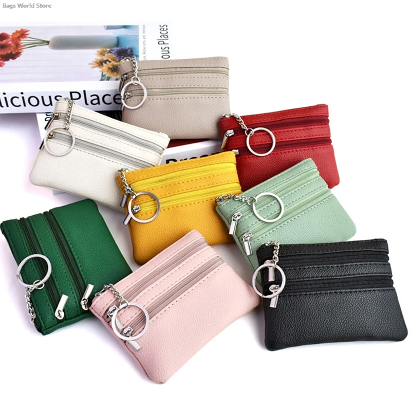 

1Pc Various Styles Leather Women's Wallet Purse 3 Zippers Coin Purse Coin Wallet Keychain Card Cash Holder Change Purse