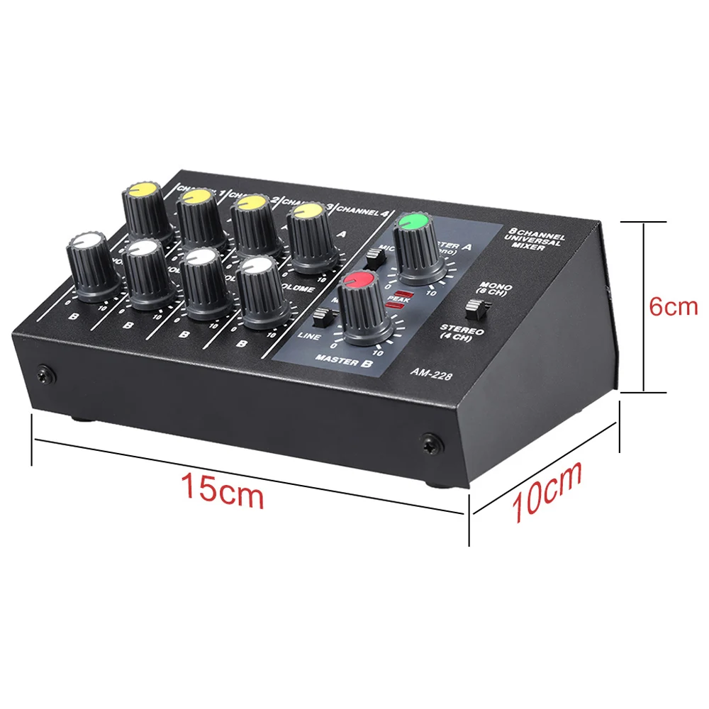 ammoon AM-228 Mixing Console 8 Channels Audio Sound Mixer Mono Stereo Mixer Ultra-compact Low Noise