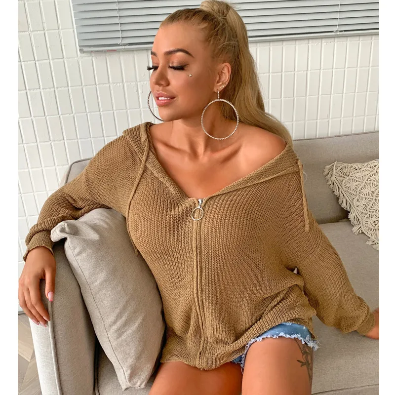 2021 New Hoodie Knitted Sweater Hollow Out Top Women Pollover Loose Long Sleeve Solid Casual Autumn Tops Winter Coat Crop Top