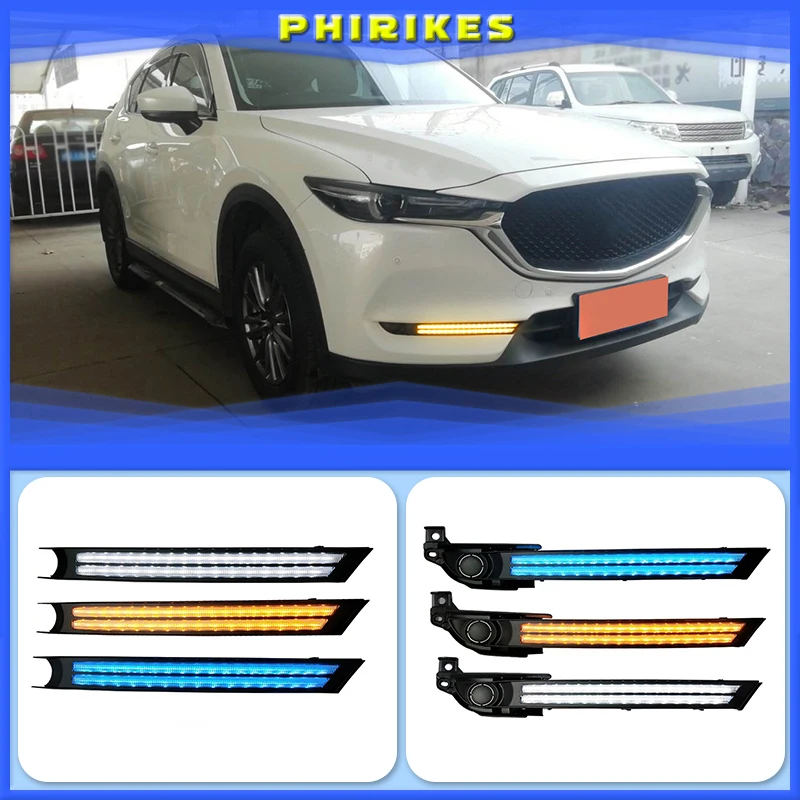 

2Pcs DRL LED Daytime Running Light With Yellow Turning Signal night blue fog lamp For Mazda CX-5 CX5 2017 2018 2019