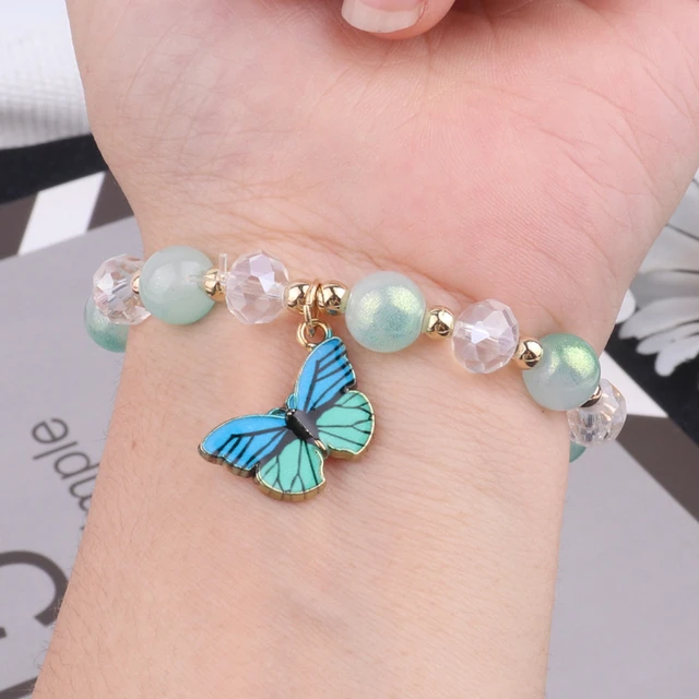 Fashion Handmade Beaded Charm Gradient Crystal Butterfly Pendant Elastic  Bracelets For Women Girls Wedding Jewelry Birthday Gift - Bracelets -  AliExpress