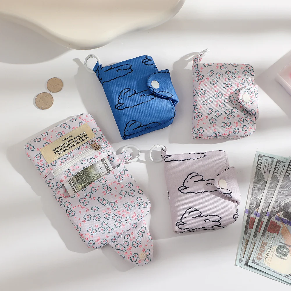Card Holder: Korea Style Cartoon Fabric Bags Mini Storage Pouch Key chain Pendant Charm 1PC