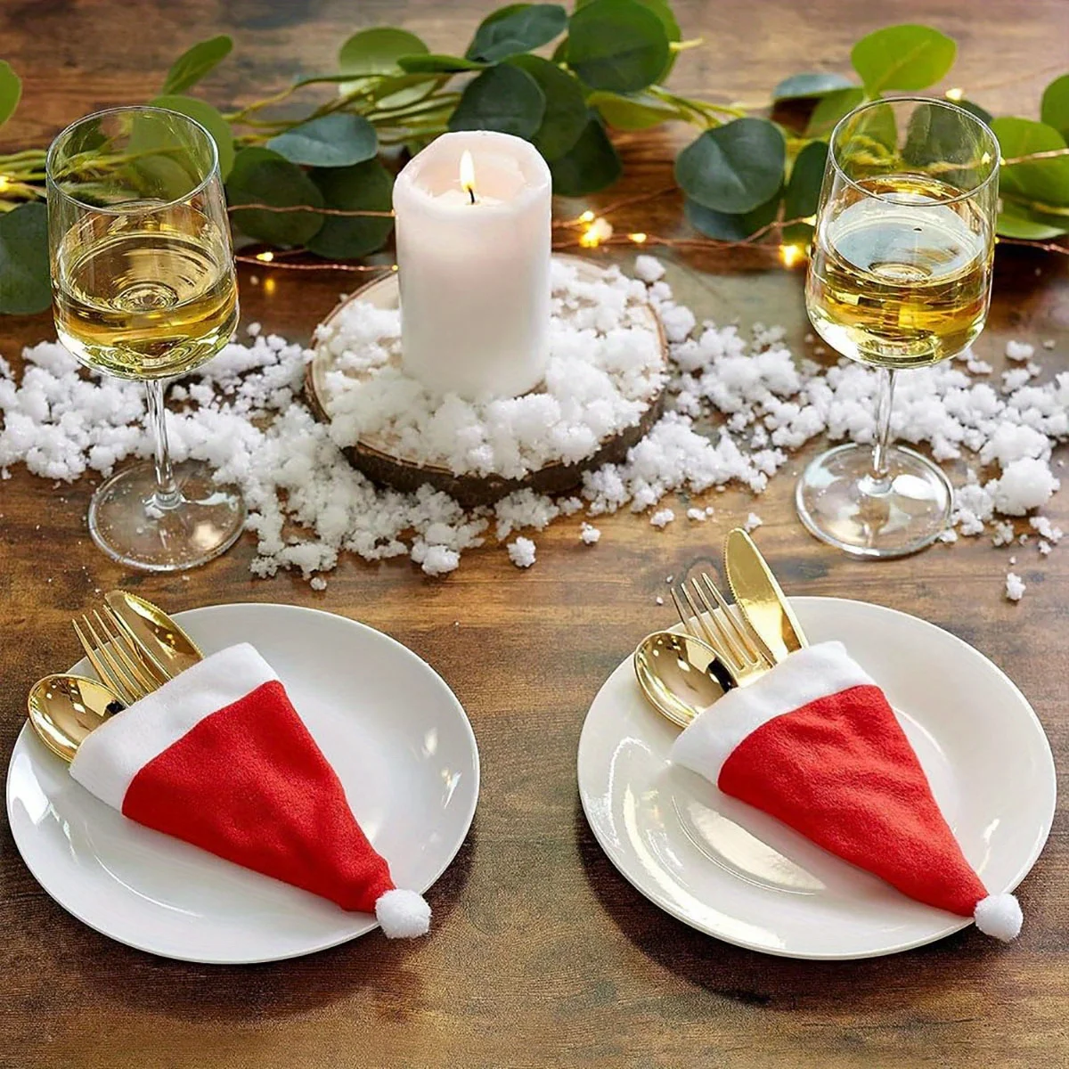 6Pcs Santa Silverware Rack Christmas Room Decoration Wine Bottle Cover Santa Hat Silverware Rack Mini Hat Claus