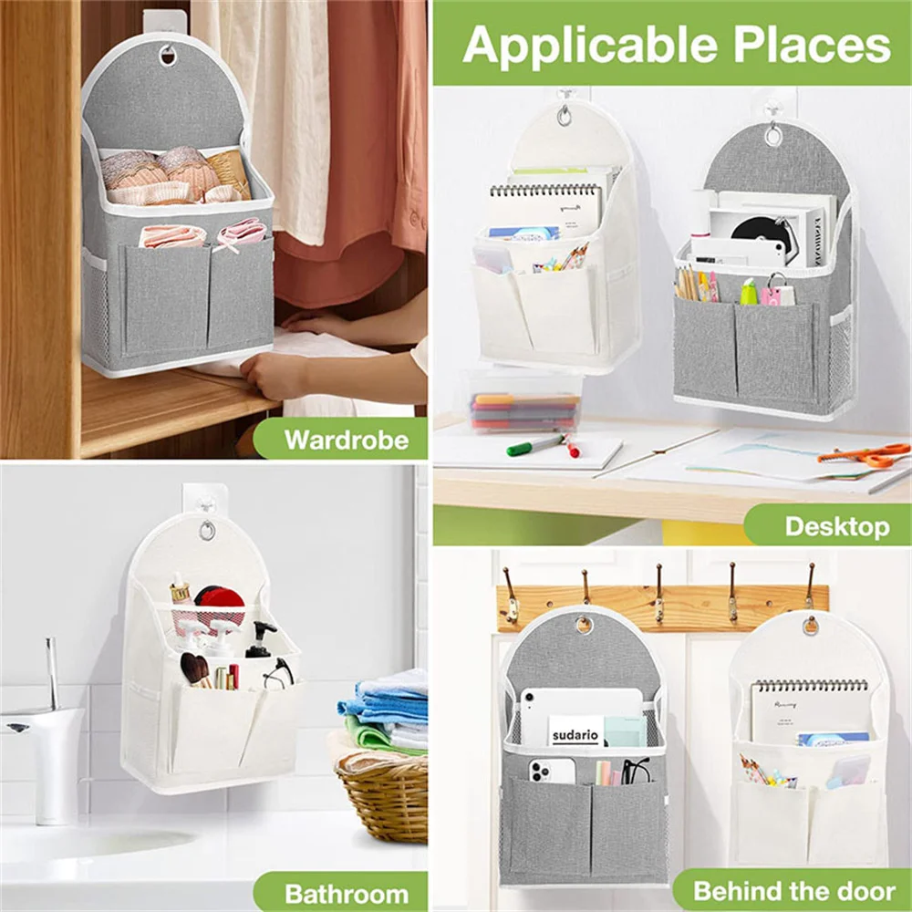 Fabric Hanging Storage Bag for Dormitory Wall Mounted Wall Door Bags Dual-Pocket Side Mesh Organizer Book Magazine Phone Holder 4