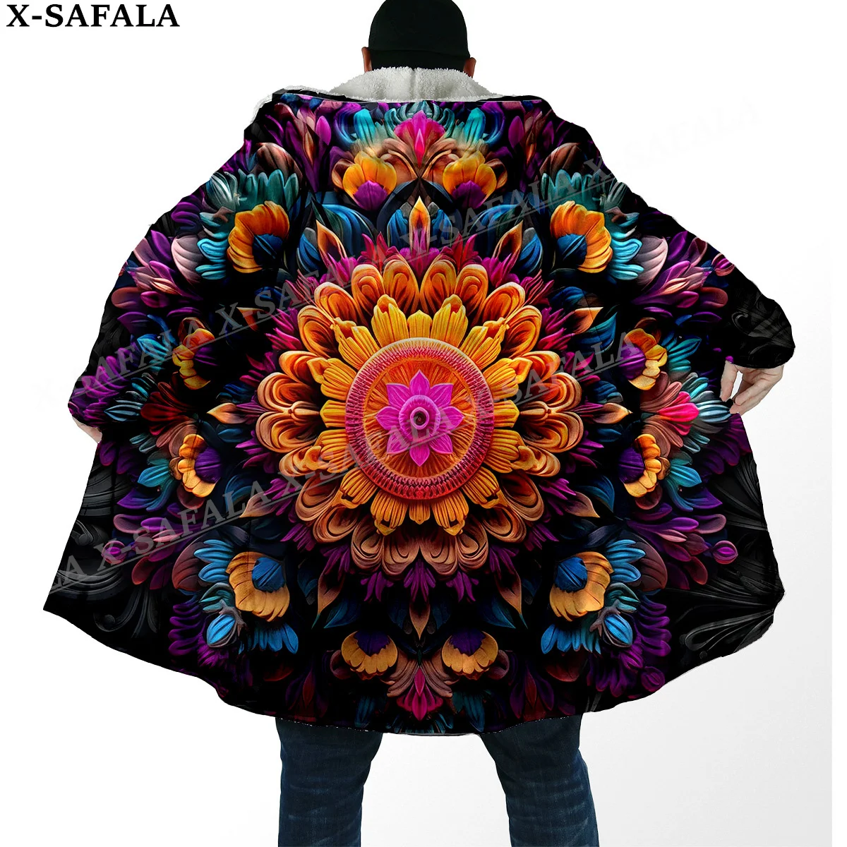 

Mushroom Colorful Psychedelic Eyes 3D Print Dream Cloak Thick Warm Hooded Men Overcoat Coat Windproof Fleece Cape Robe Blanket-3