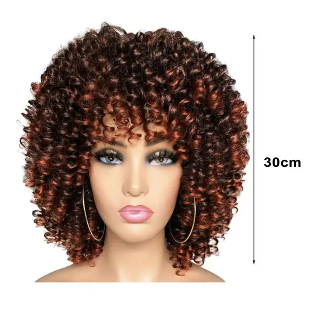 Curly Afro Blonde Wig With Bangs Shoulder Length Wigs Afro Kinkys Wigs Synthetic Curly Full Wig For Black Women 6