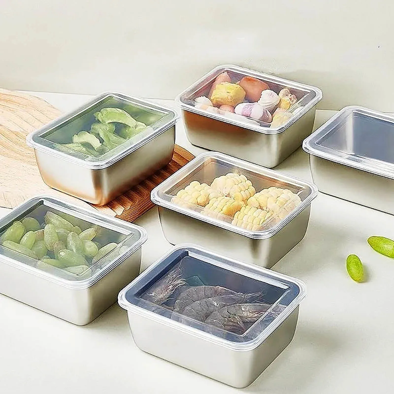 Stainless Steel Food Storage Serving Trays Rectangle Sausage Noodles Fruit Dish with Cover Home Kitchen Organizers 4