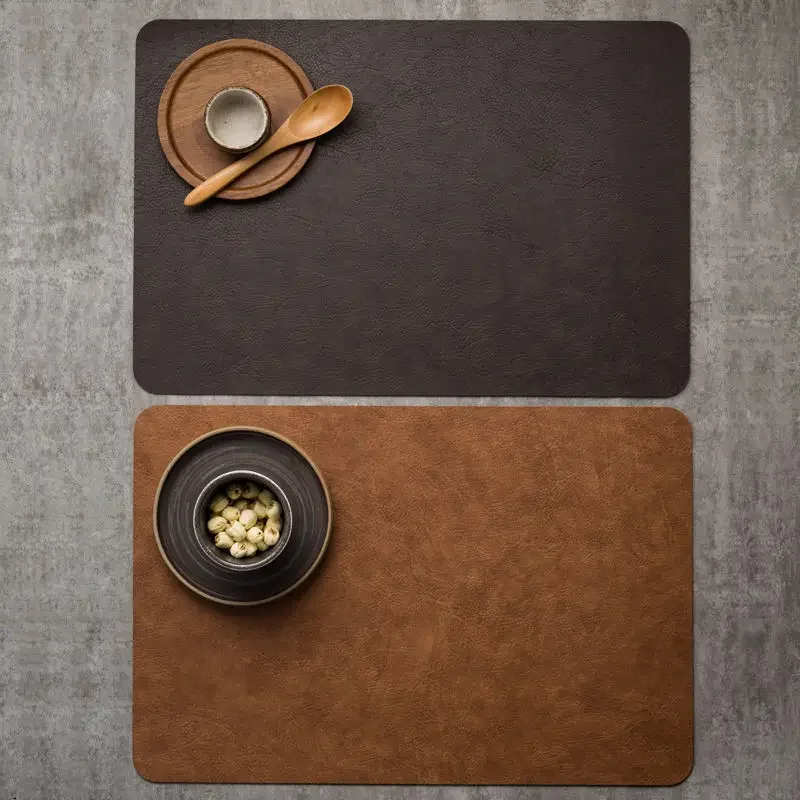 142061-4a5c95.jpg S7bcd817c426a40adbd2d6320daa4ee26d Light Luxury Solid Leather Placemat Coffee Brown PU Table Mat Waterproof Oilproof Heat-Insulated Plate Bowl Pad Table Decor Mallzona