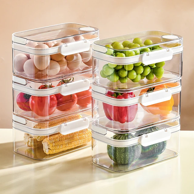 Produce Saver Containers Stackable Fresh Keeper Box with Vented Lids&Hidden  Handle Leakproof for Kitchen Refrigerator & Cabinets