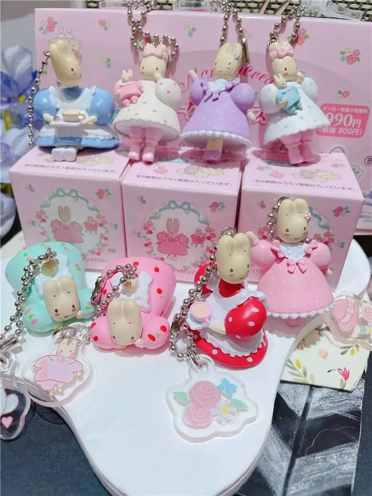Marron Cream Bunny Keychains 8 Pieces Set Mascot Charms Cute Ball Chain Keyring Girls Toys Gift 6