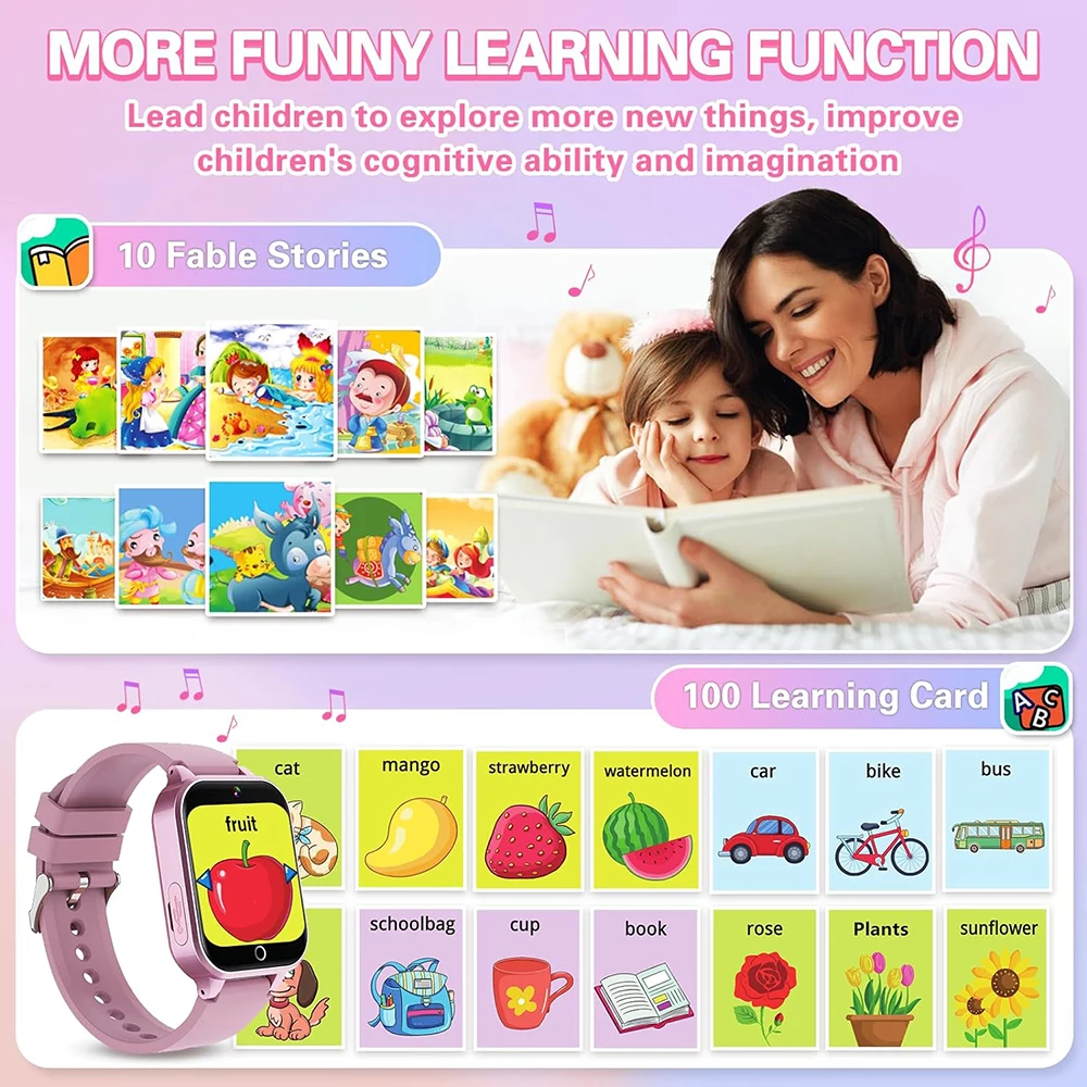 2024 Smart Watch Kids HD Touch Screen 26 Games Smartwatch Video Camera Music Audiostory Learn Card Educational Watch Boy Girl 4