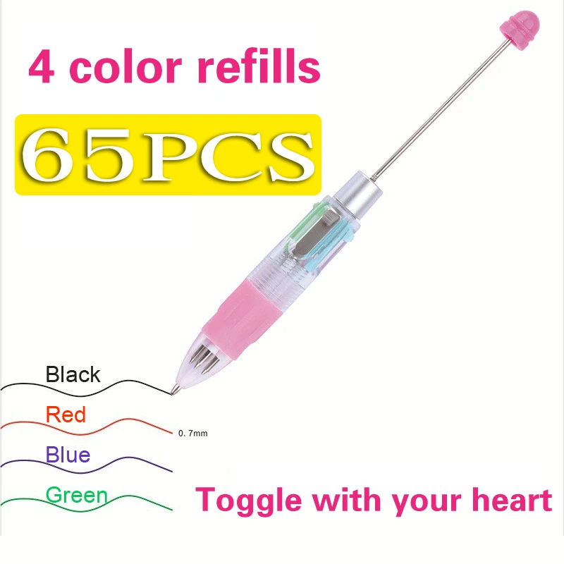 65pcs New 4-color Refill Beaded Ballpoint Pen DIY Beadable Pens Student Stationery Plastic Gift Pen School Office Pen Supplies 6pcs set soft tip highlighter pens light color kawaii marker pen diy photo album journal fluorescent pen student stationery