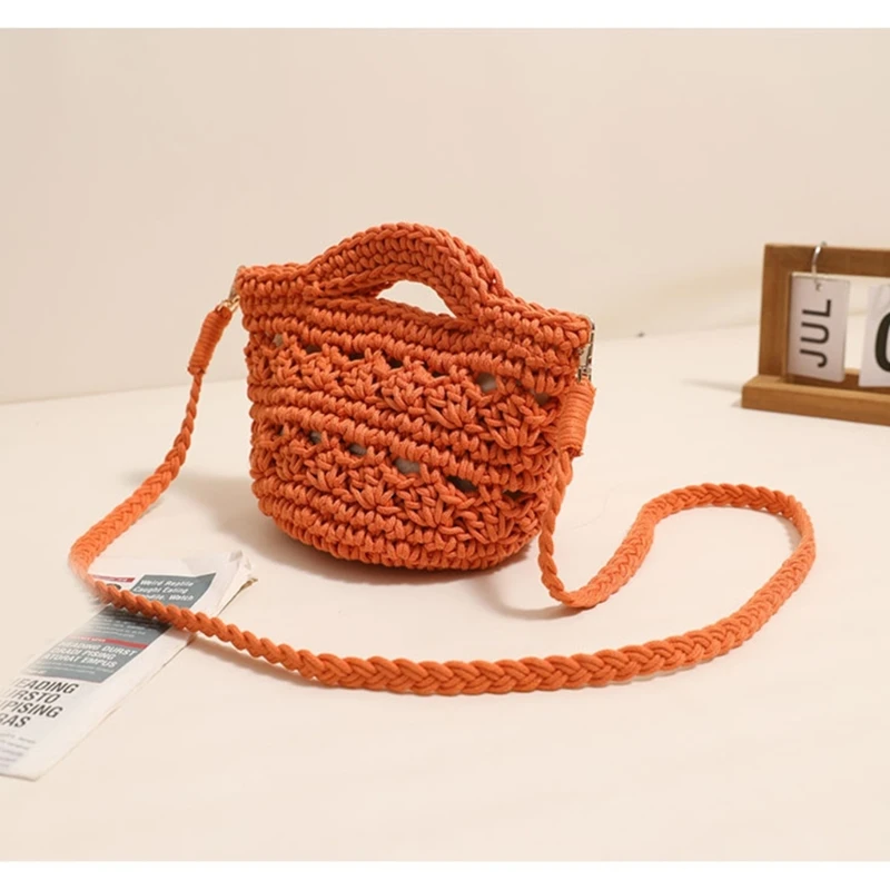 Cotton Crossbody Beach Bag Hollow Shoulder Bag Women Girl Trendy Vacation Beach Bag Large Capacity Versatile Travel Bag E74B