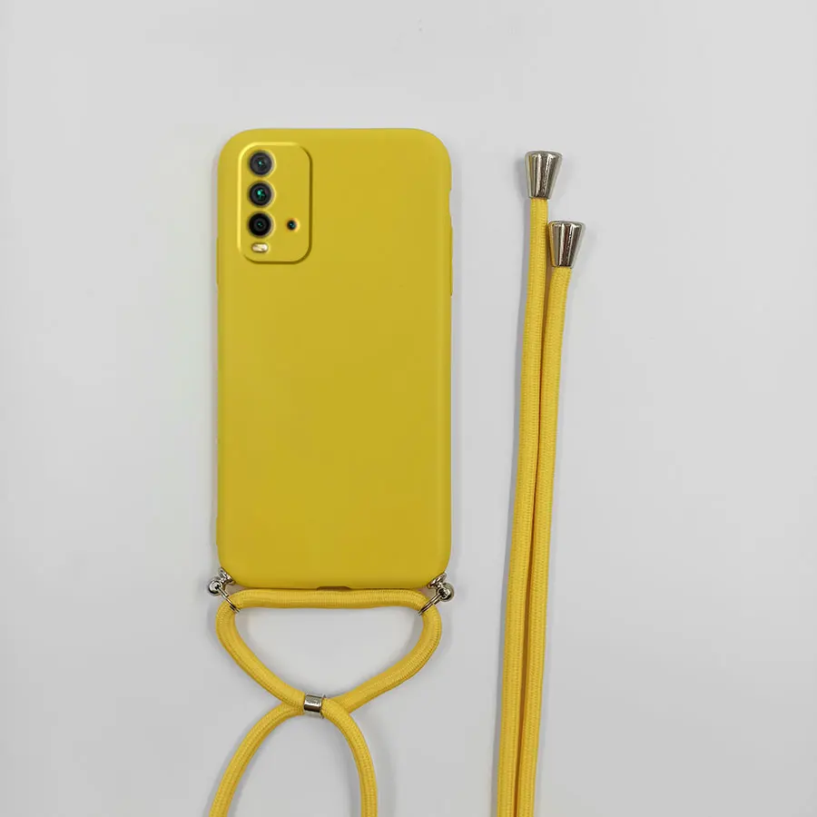 Sleek Crossbody Black and Yellow Silicone Matte Necklace Lanyard Case with Cute Design