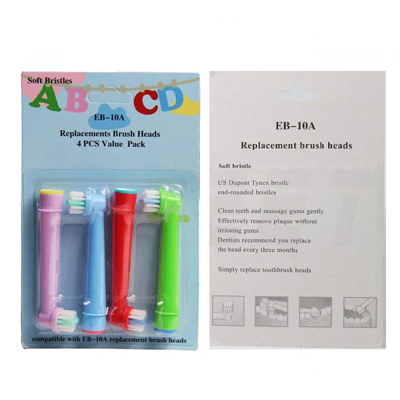 오랄 B 전동 칫솔용 4Pcs 어린이용 교체 브러시 헤드 엑스트라 소프트 듀퐁 브리슬 리필 EB-10A EB-17A EB-50A