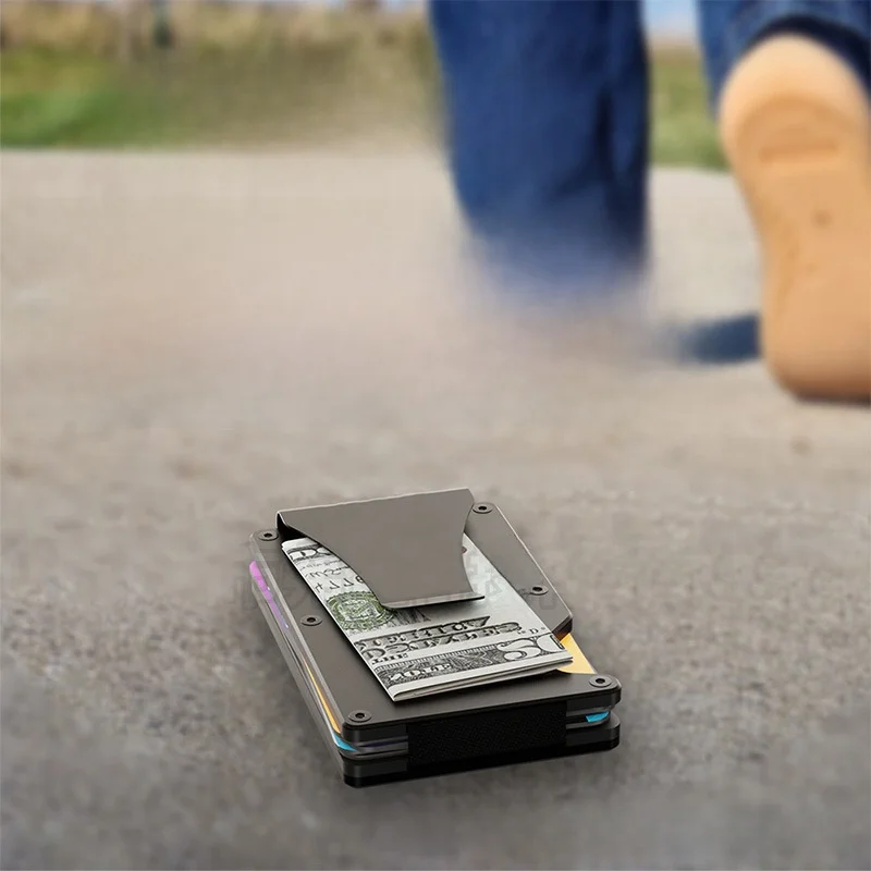 신형 메탈 지갑 내장 트래커 찾기 칩 안티-로스 머니백 알루미늄 합금 소재 남성 스타일 홈 스토리지 접이식