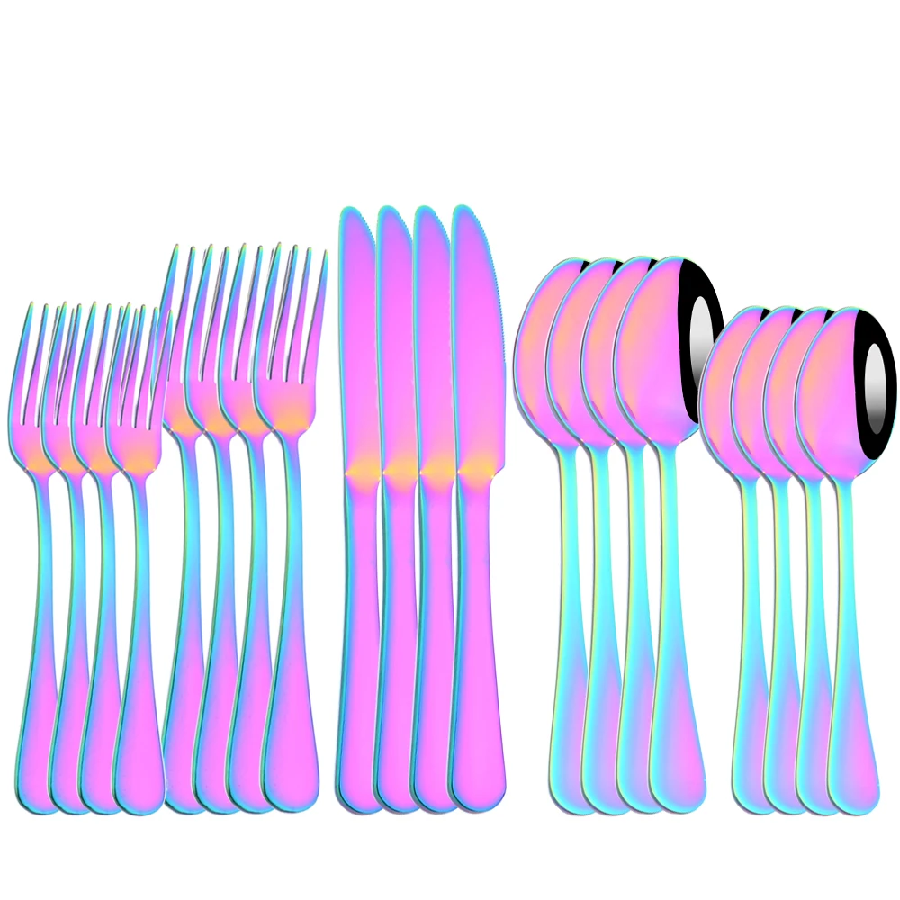 

20Pcs Dinnerware Set Stainless Steel Tableware Western Cutlery Mirror Knife Fork Spoon Flatware Kitchen Silverware