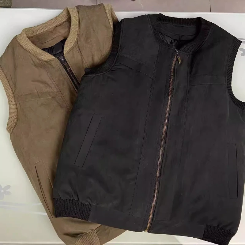 Real Wool Leather Mens Vest Autumn Winter Plush Thick Warm Wool Jacket Removable Inner Tank Tops Dad's Clothes Thermal Waistcoat