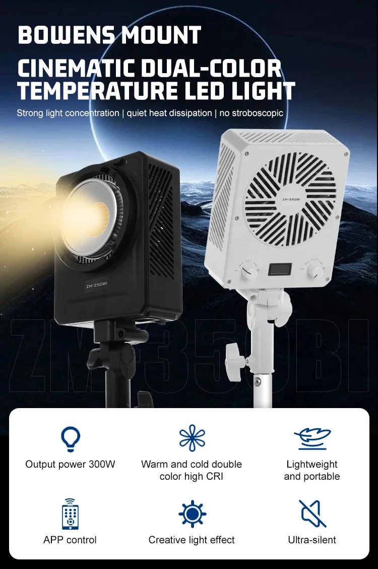 ZSYB ZM-350Bi LED Photography Light Bi-color 2700k-6500k Bowens Mount Fill Light