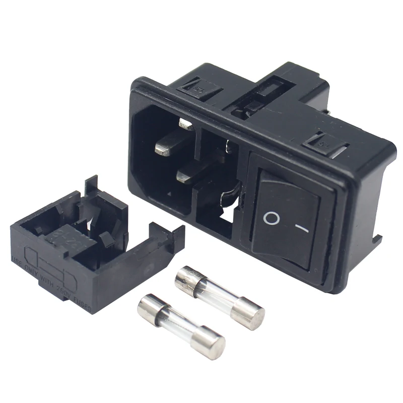

AC power socket 0717-2S black 10A double fuses medical scocket with 10A rocker switches