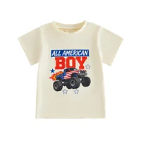 Vêtements pour enfants, t-shirts pour garçons du 4 juillet, à manches courtes, col rond, imprimé drapeau de camion, hauts pour tout-petits 2