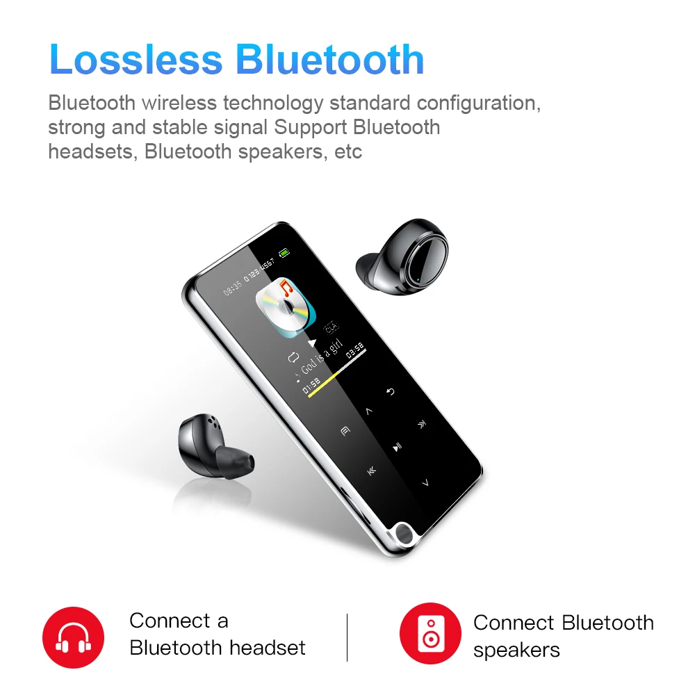 Bluetooth Touch MP3 Player, 1.8 Inch Color Screen FM Radio Music Player