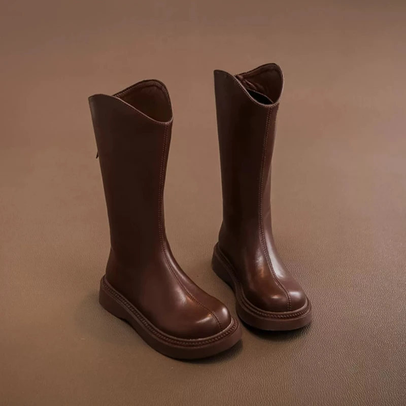 Girls Black Brown Mid Calf Boots
