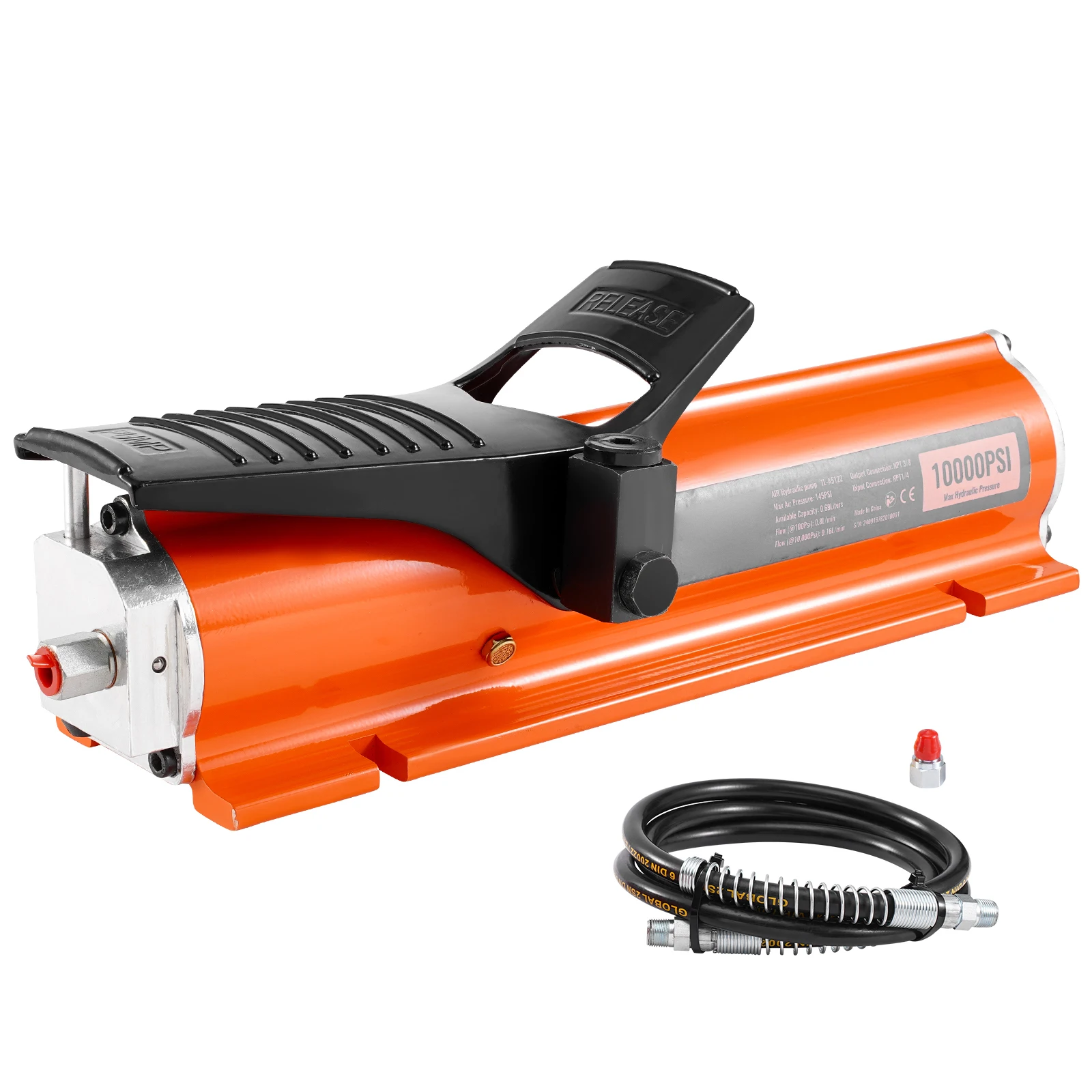 SucceBuy Pompe hydraulique à air de 10 000 PSI Réservoir de 0,18 gallons Pompe à pied à pédale actionnée par air à coque métallique pour une utilisation industrielle de précision