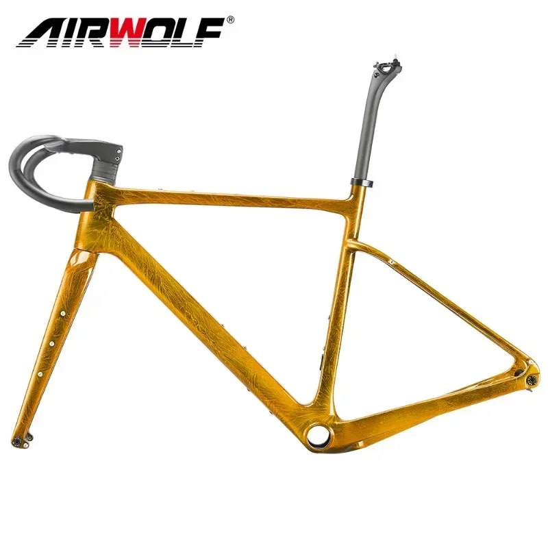 

Airwolf New Carbon Gravel Frame 700*45C Disc Brake Gravel Bicycle Frameset 700C Cyclocross Bike with Handlebar Crystal Gold