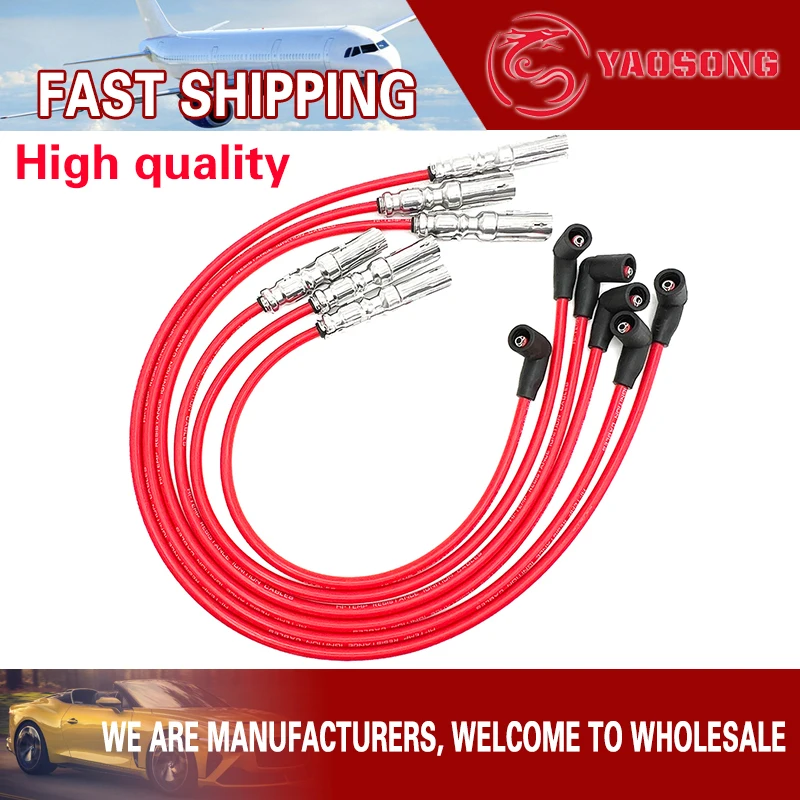 ISANCE Ignition Spark Plug Wire Cable 6-Cylinder For VW Jetta Golf Passat Corrado 2.8L 2.9L 021905409 0300890708 021998031A