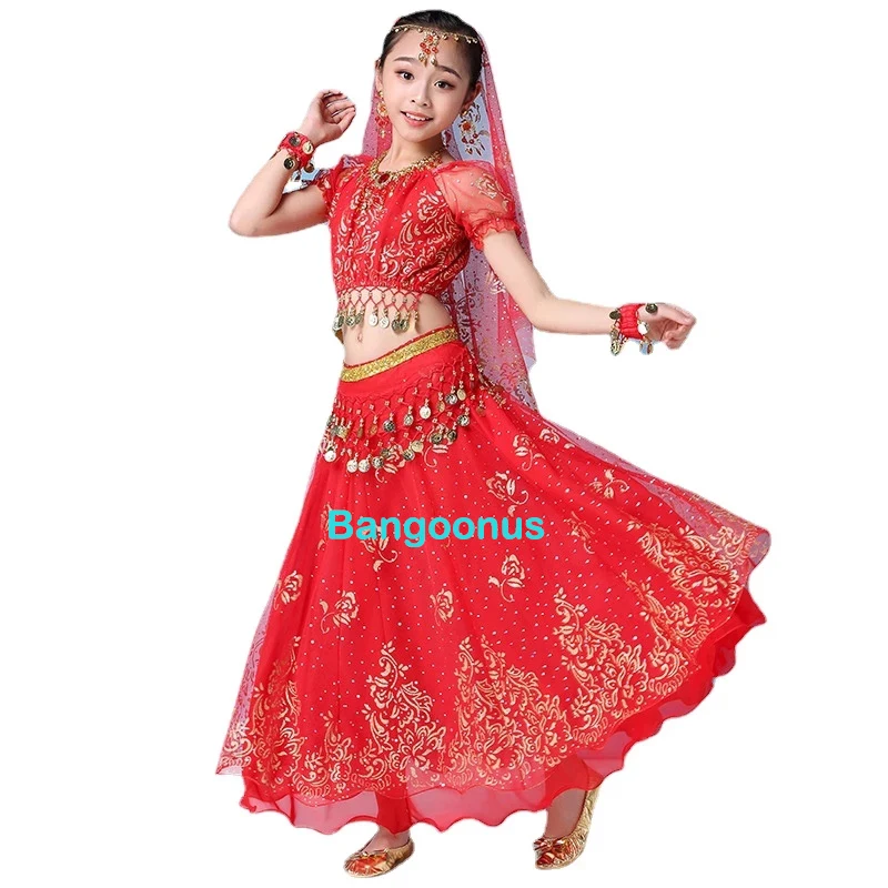 

Kids 4Pcs Set New Kids Belly Dance Costume Set Oriental Indian Dancing Costumes Belly Dance Wear Dress Indian Clothes For Girls