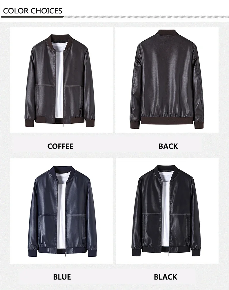 Description Picture 4 of item2023 New Men's Coat Street Wear High Quality Brand Men's Casual Motorcycle Windproof Zipper Stand Neck Artificial Leather Jacket