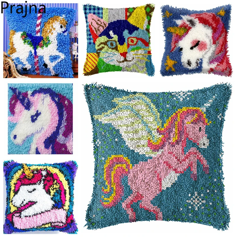 Tiger Animal Series Latch Hook Rug Kits Unfinished Embroidery Material Hand Knitted Embroidered Pillow Latch Hook Beginner DIY