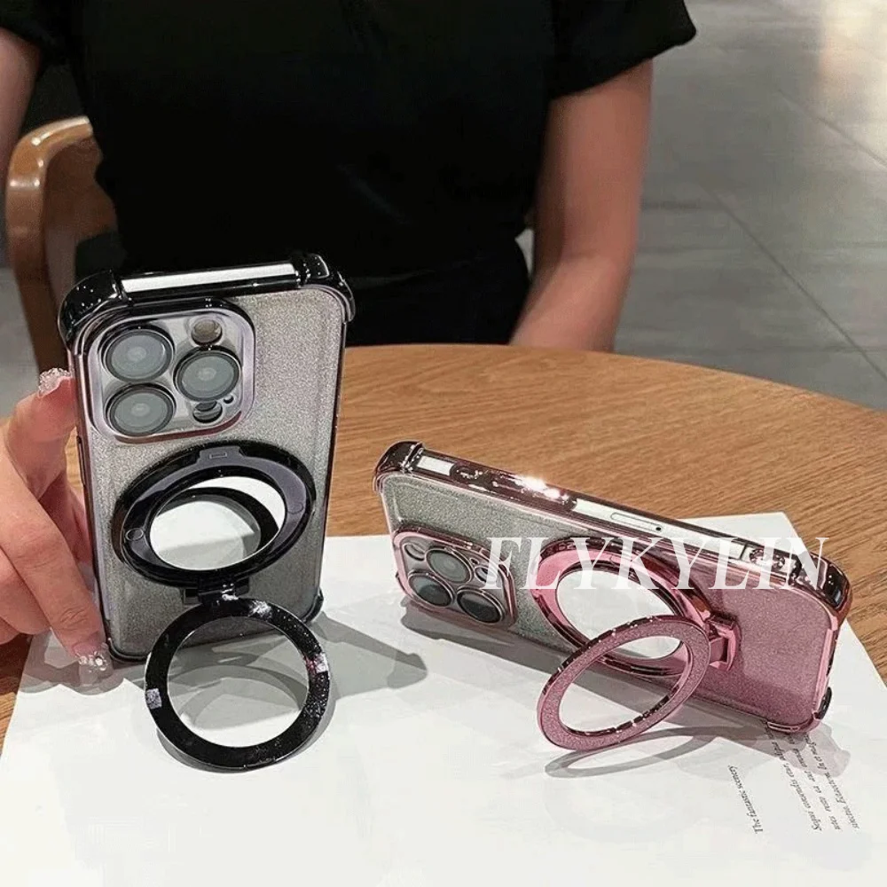 Enhanced Flashing Anti-Drop Phone Case with Makeup Mirror Holder and Pearl Chain