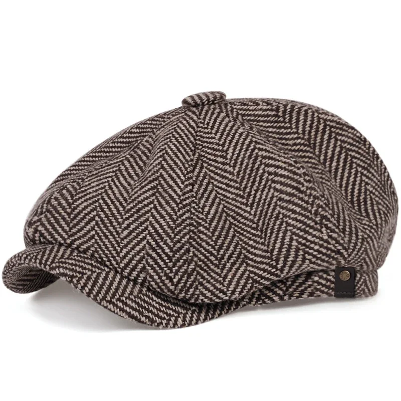 Herbst Winter Zeitungsjunge Mütze Baker Boy Hut Flache Kappen Fischgrätenmuster Tweed 1920er Jahre Gatsby Baskenmützen für Männer und Frauen – Detail 5