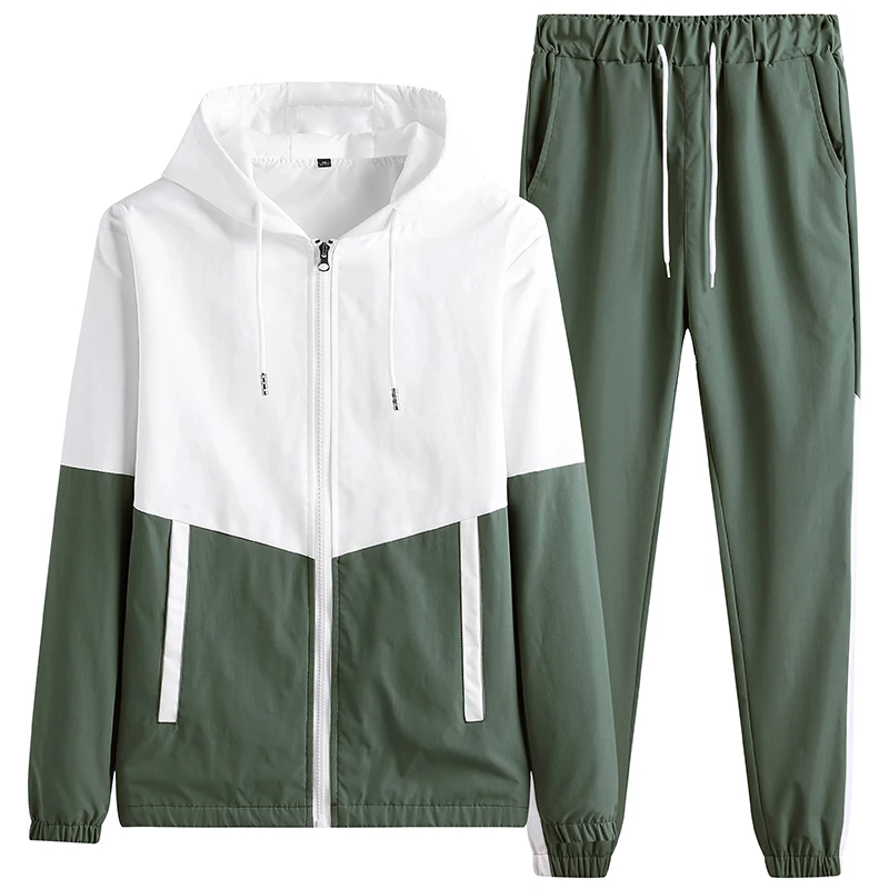 New Spring Men Casual Sets Mens Joggers Hooded Tracksuit Sportswear Jackets+Pants 2 Piece Sets Hip Hop Running Sports Suit 5XL