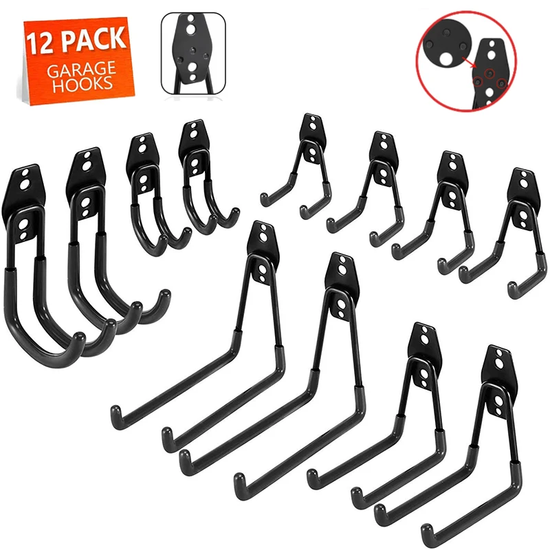 

12PCS Garage Hooks Heavy Duty Wall Mount Ladder Garage Storage Hook Shed Organizing Chair Garden Tools Yard Hanging Shovel